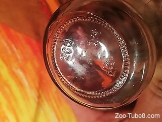 Aroused man sticks his dick into a jar filled with small bugs
